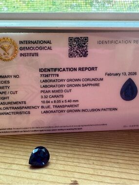 Laboratory Grown Sapphire Pear Cut Blue Gemstone